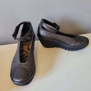 Fly London Silver Wedges With Ankle Strap, VGUC, Size 37